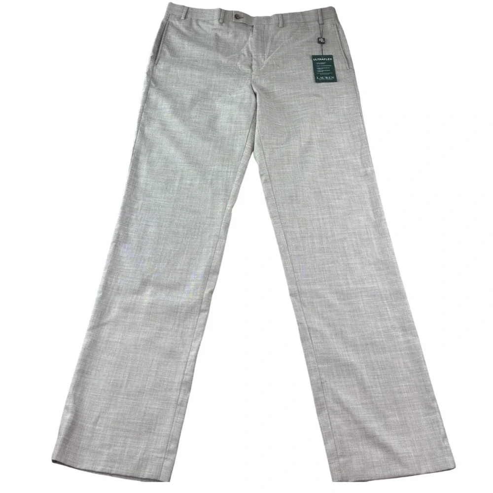 Lauren Ralph Lauren Dress Pants Men 38x34 Beige Ultraflex Stretch Flat Front NEW